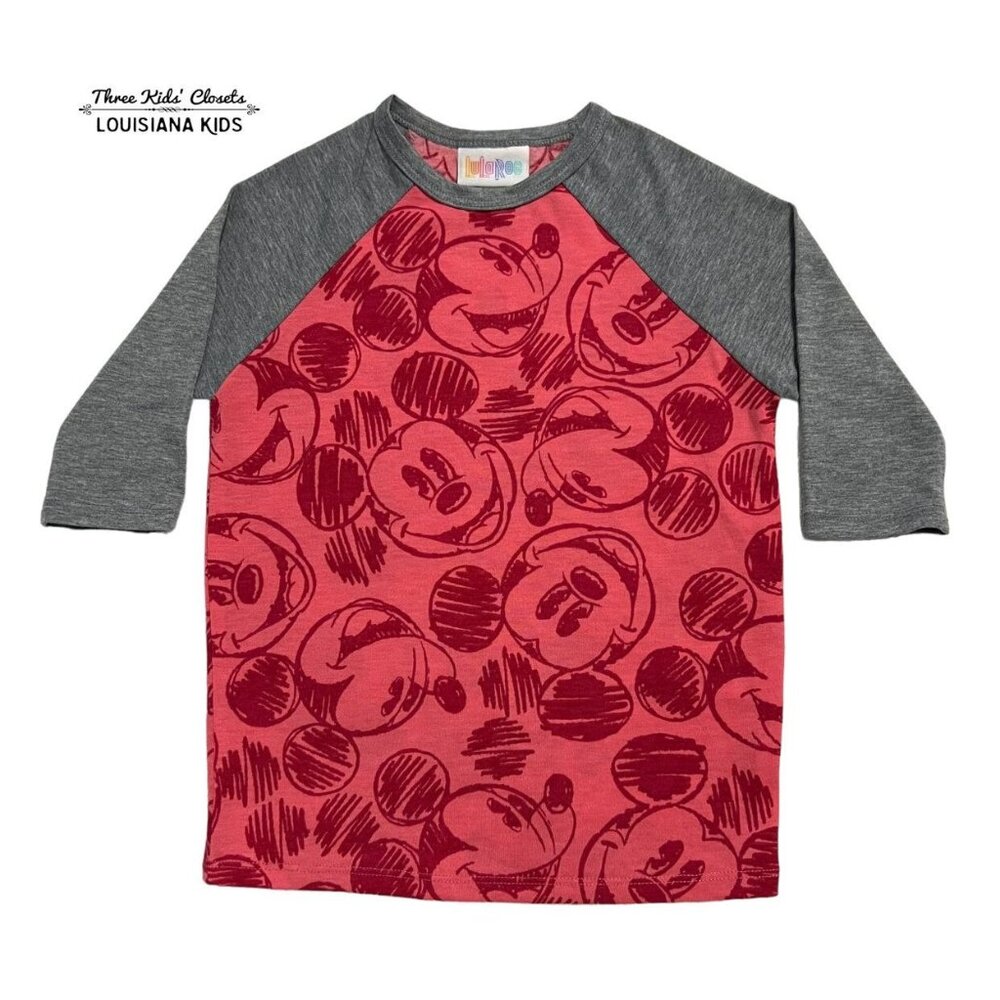 LulaRoe Sz 2 Red Disney Mickey Mouse Raglan Shirt